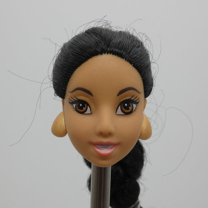 Disney Sparkling Princess Jasmine Doll Head Only 2011 Black Hair Molded Earrings