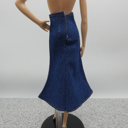 Barbie Doll Size Long Skirt Blue Jean Maxi A Line Slit High Waist Fit Model Muse