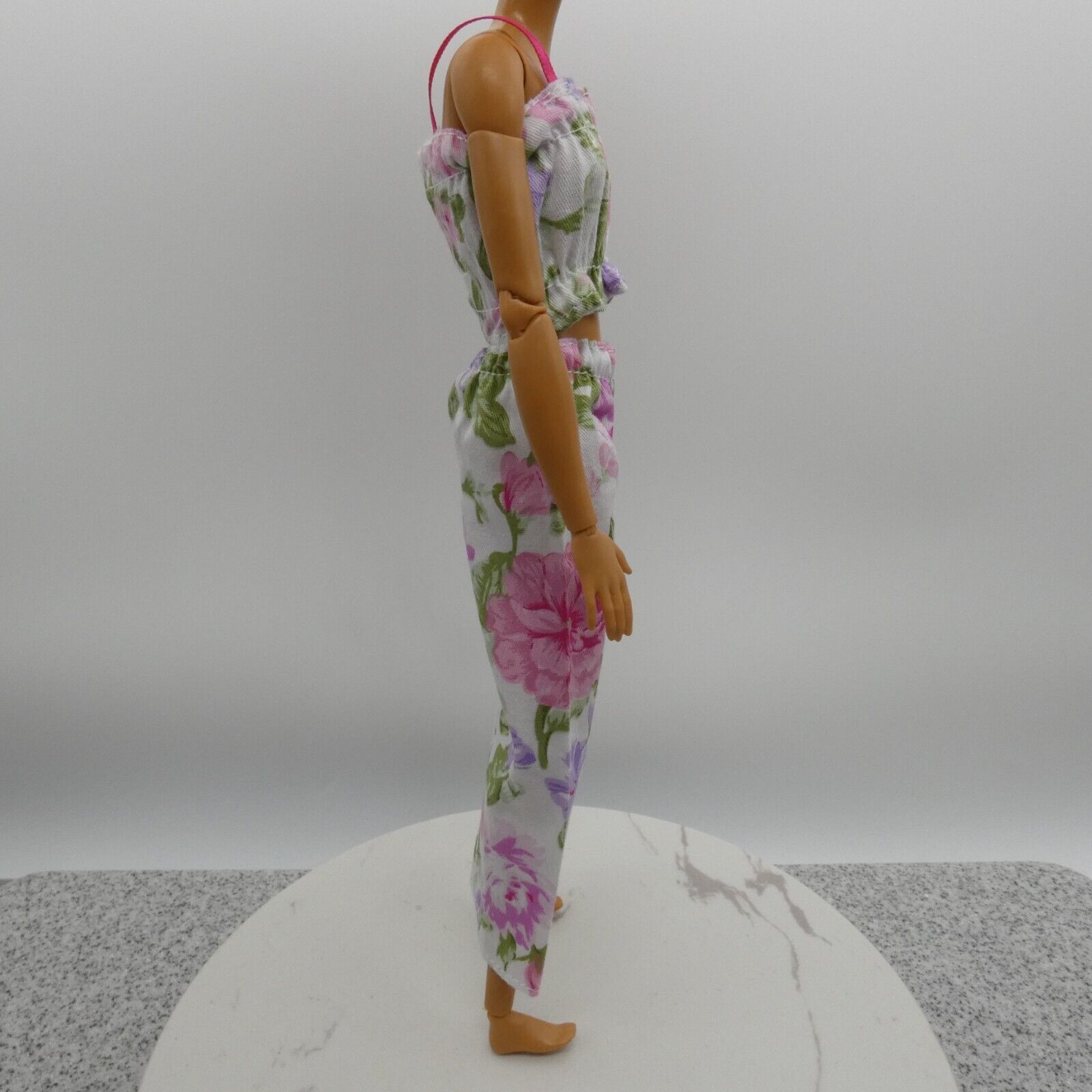 Barbie Doll Size Outfit Pink Floral Tank Top Wide Leg Pants Fit MTM Model Muse