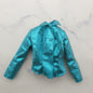 Barbie Doll Size Top Turquoise Metallic Long Sleeve Collar Front Closure 90s