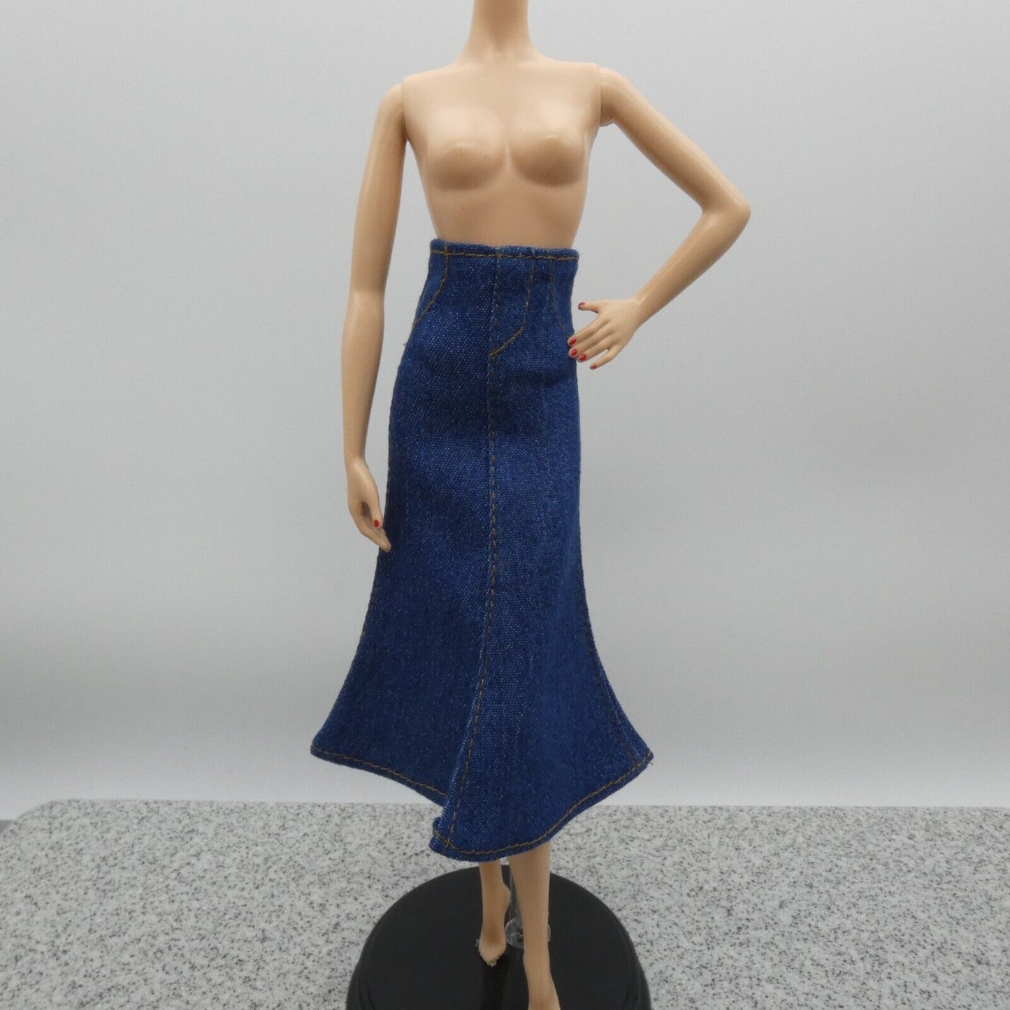 Barbie Doll Size Long Skirt Blue Jean Maxi A Line Slit High Waist Fit Model Muse