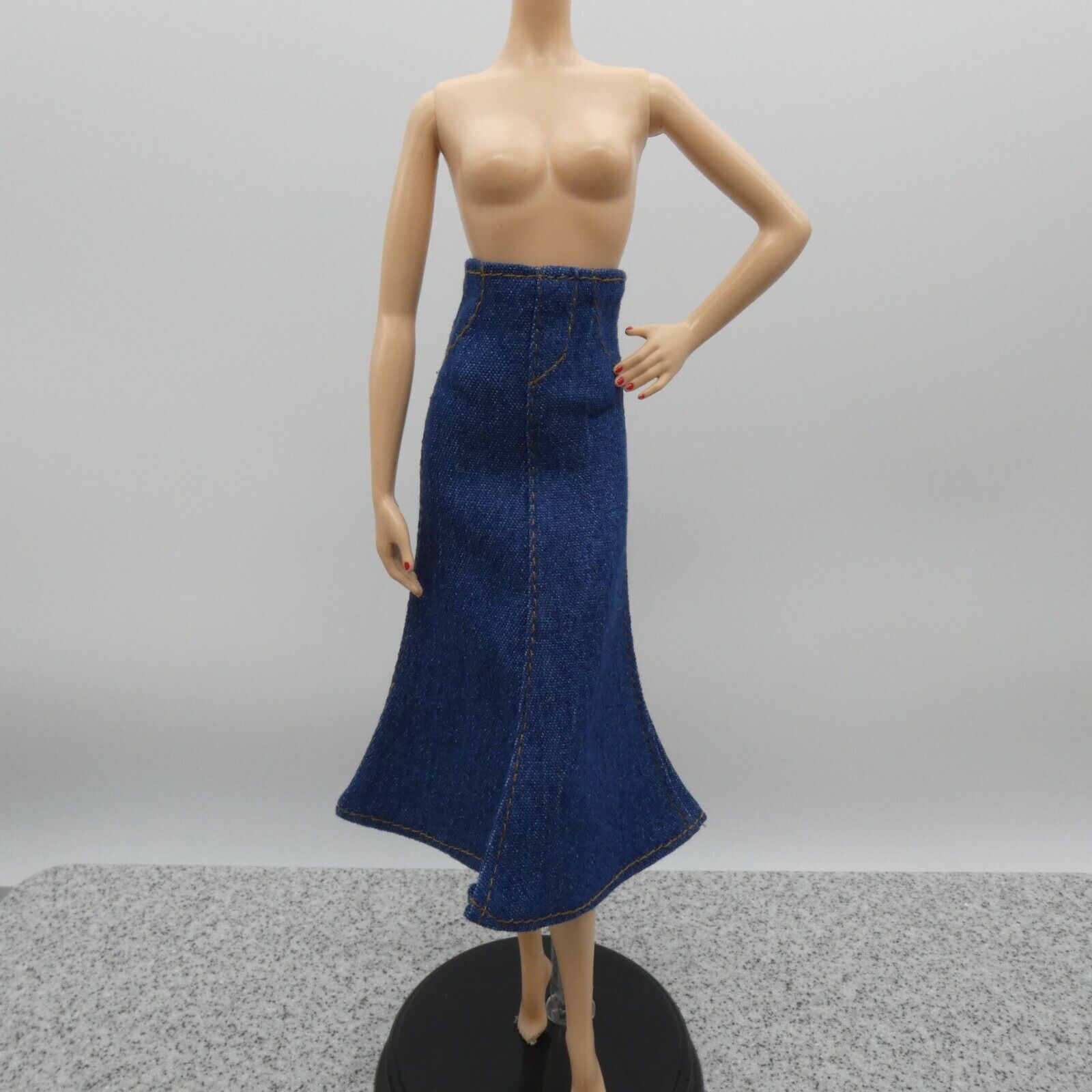 Barbie Doll Size Long Skirt Blue Jean Maxi A Line Slit High Waist Fit Model Muse