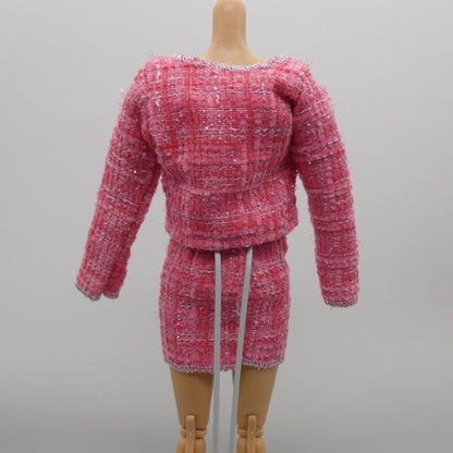 Barbie Doll Size Pink Tweed Suit Jacket Skirt Tube Top Fits Model Muse Xian Xian