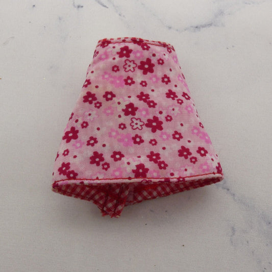 Barbie Doll Size Skirt Pink Floral Print Reversible Red Gingham Checkered