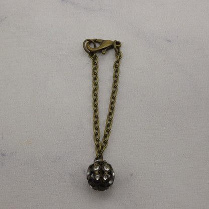 Barbie Doll Size Antique Brass Chain Necklace Rhinestone Globe Pendant