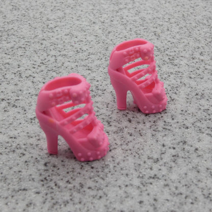 Barbie Doll Size Shoes High Heel Pink Sandals Open Toe Studded Straps B1 Clone