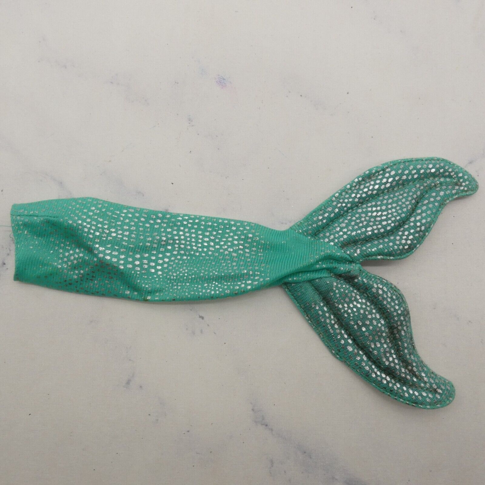 Barbie Doll Size Mermaid Tail And Fins Aqua Green Silver Dotted Fits MTM