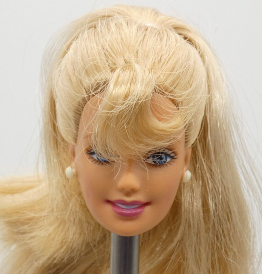 Barbie Doll Head Blonde Hair With Bangs Stud Earrings 2000 Millennium Grad 25707