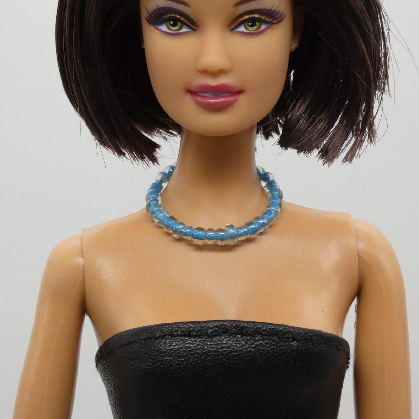 Necklace for Barbie Integrity Toys Doll Size Beaded Blue Clear Choker Handmade