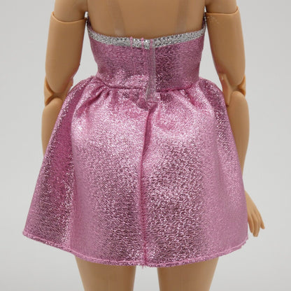 Barbie Doll Pink Shimmer Dress Strapless Fit And Flare Fits Curvy Looks 24