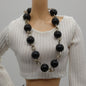 Barbie Doll Size Necklace Beaded Black Silver Chain  fits 11.5 Inch Handmade