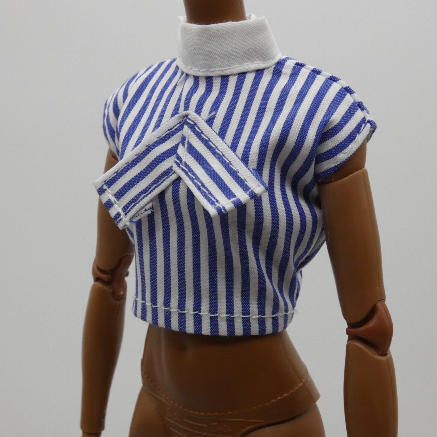 Barbie Size Doll Top Blue White Sleeveless Crop Shirt Fits Made To Move