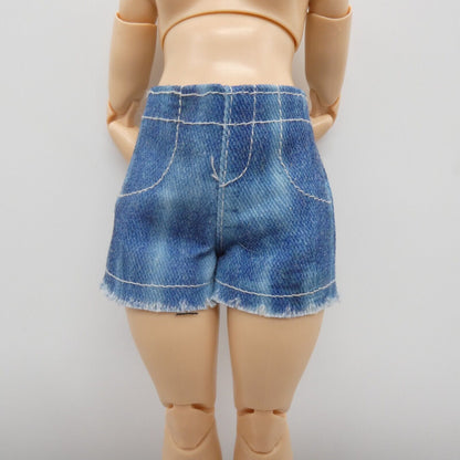 Barbie Curvy Doll Shorts Blue Jean Distressed Denim Like Raw Hem