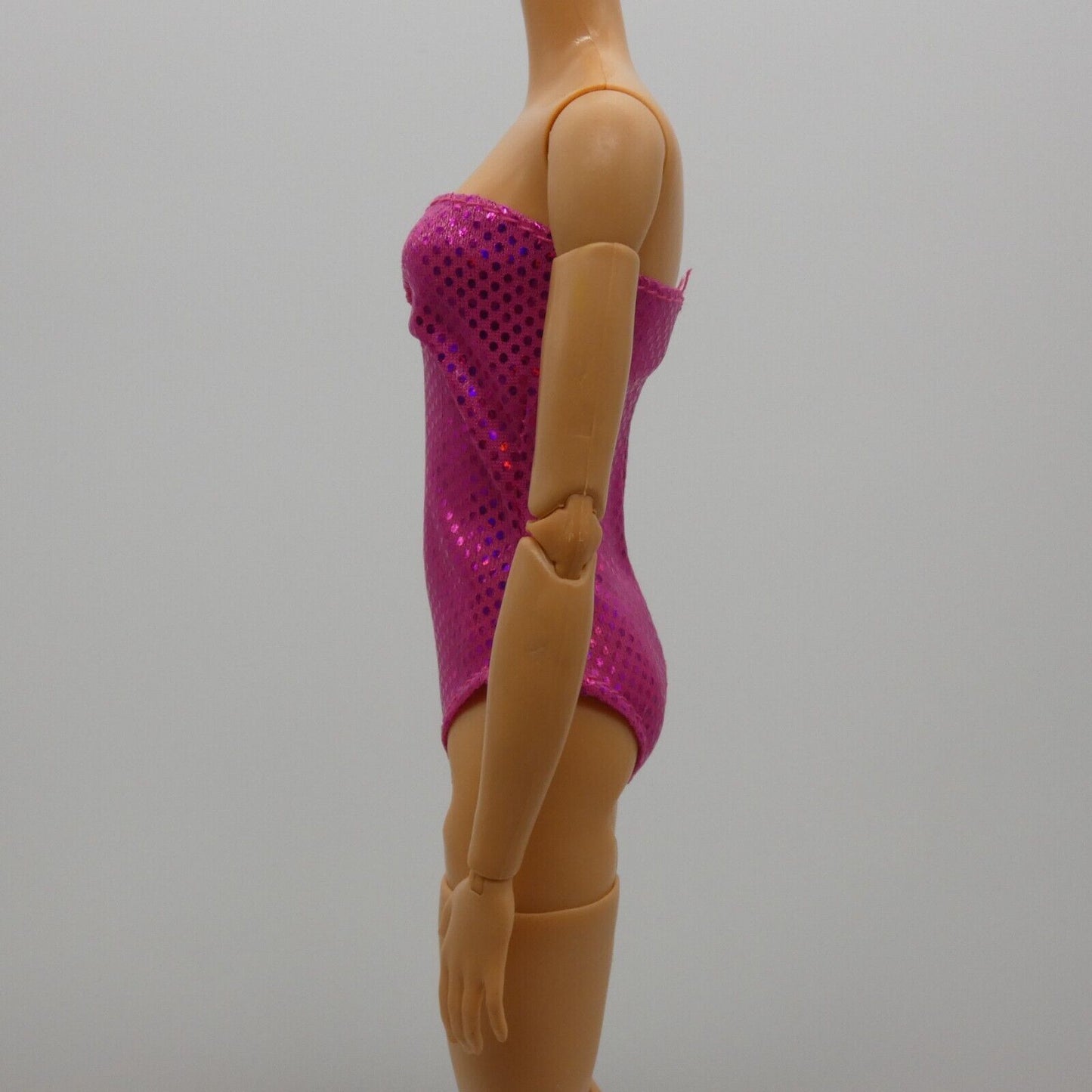 Barbie Doll Size Metallic Pink Swimsuit One Piece Solid Magenta Strapless Clone