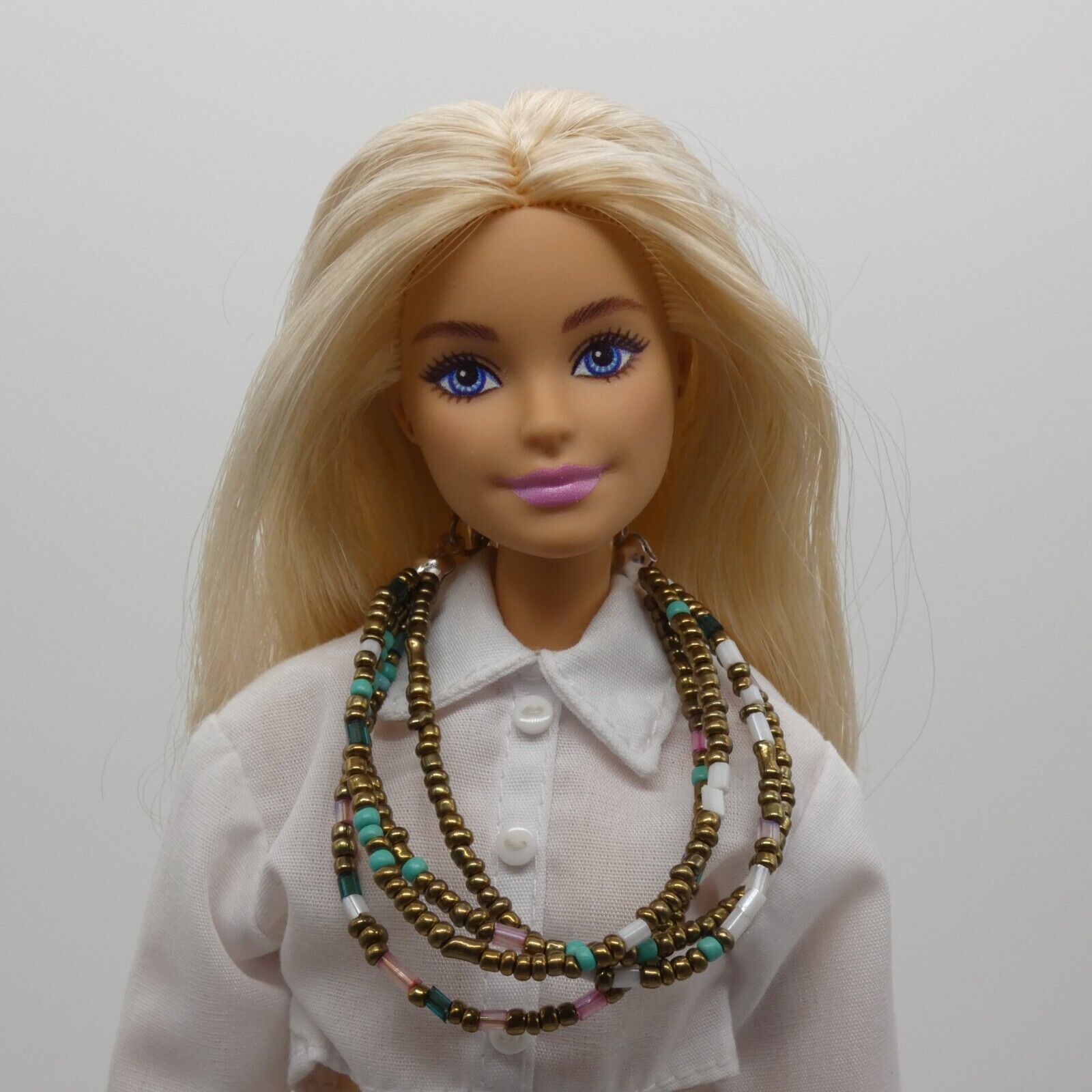 Barbie Doll Size Layered Necklace Copper Pink Turquoise Multi-strand Handmade