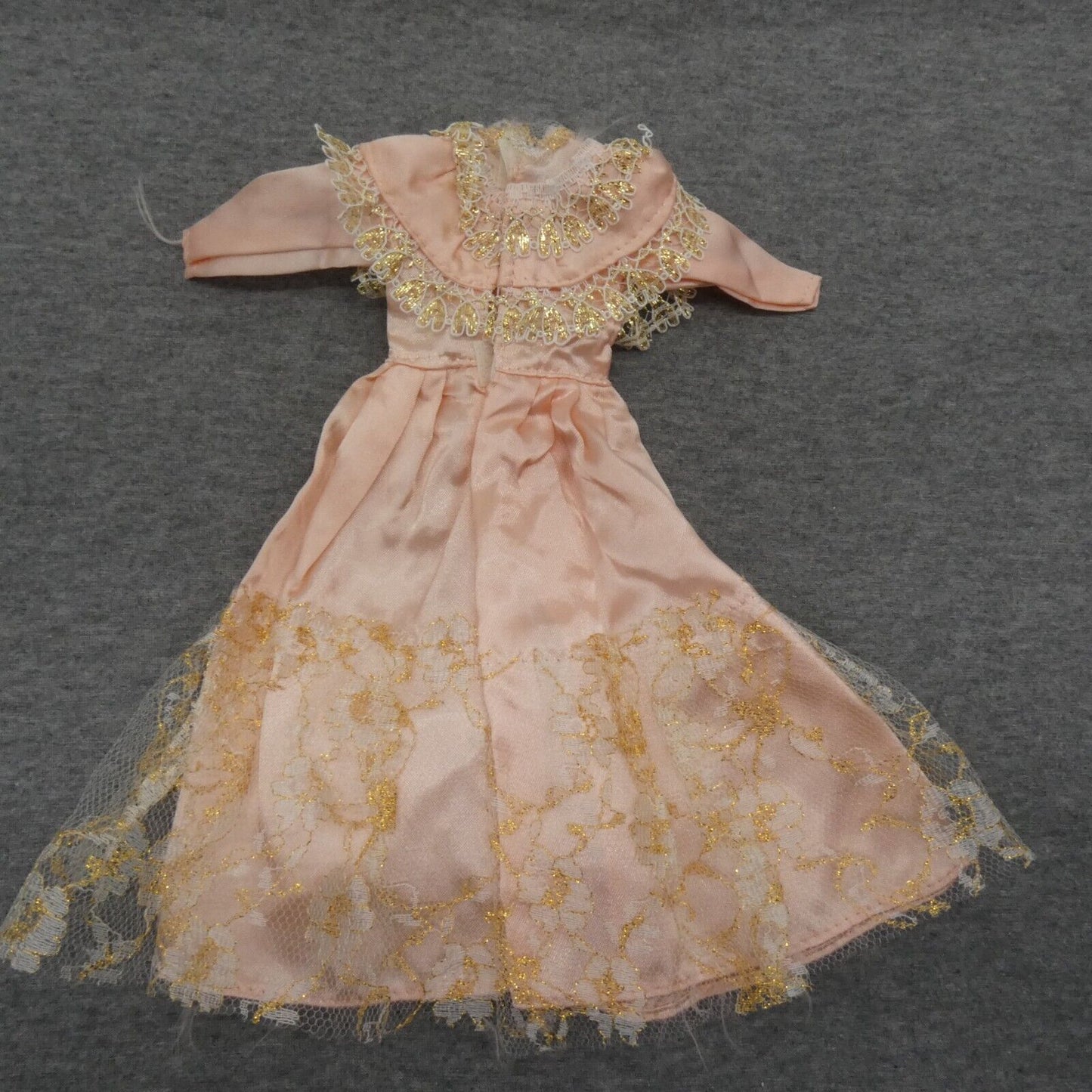 Barbie Doll Size Fashion Dress Pink Peach Satin Gold Accent Tulle 80s Clone