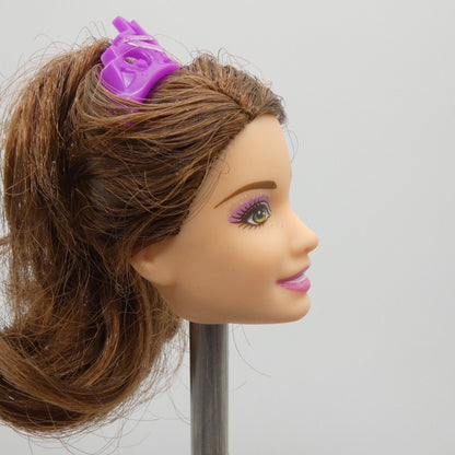 Barbie Princess Power Corinne Doll Head Summer Face Brown Hair Purple Tiara 2015