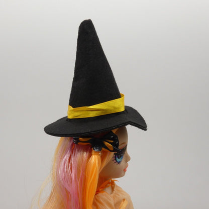 Rainbow Jr High Doll Size Witch Hat Only Black Pointed Yellow Band Halloween