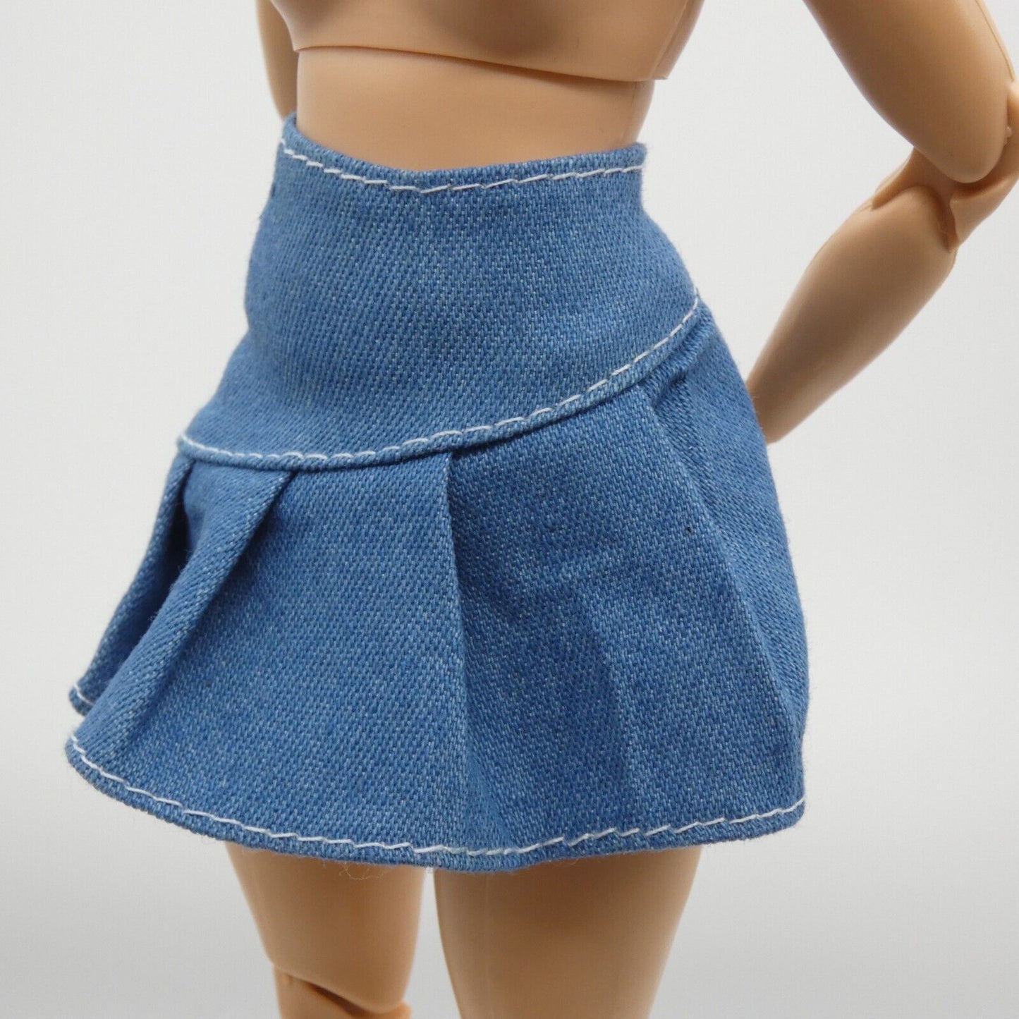 Barbie Doll Size Skirt Blue Denim Jean Pleated Mid Thigh Length A Line