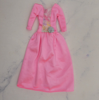 Barbie Doll Dress Pink Silky Satin Like Gown Long Sleeve Genuine Mattel