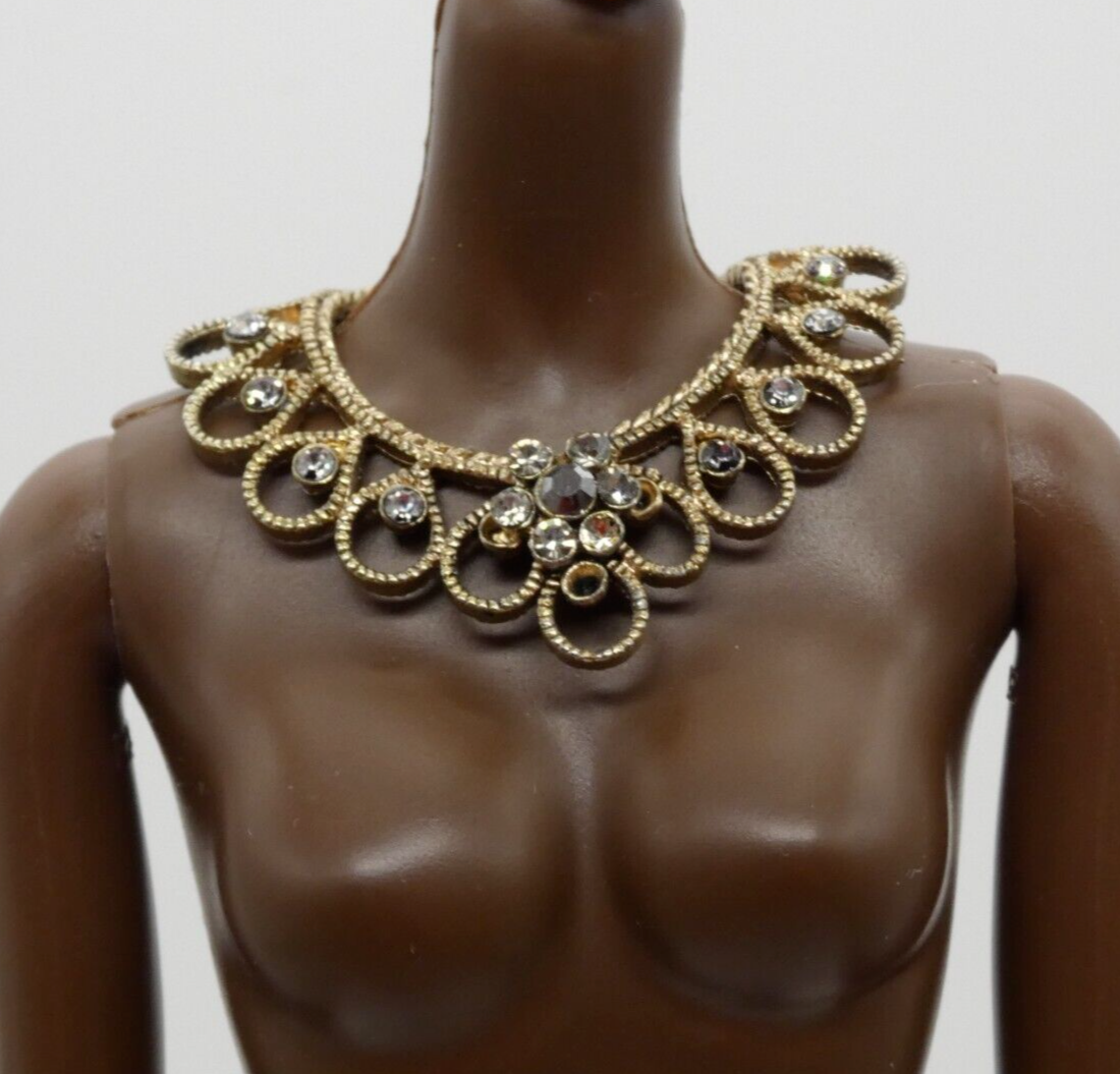 Barbie Doll Size Necklace Collar Brass Rhinestones Statement Fashion Handmade