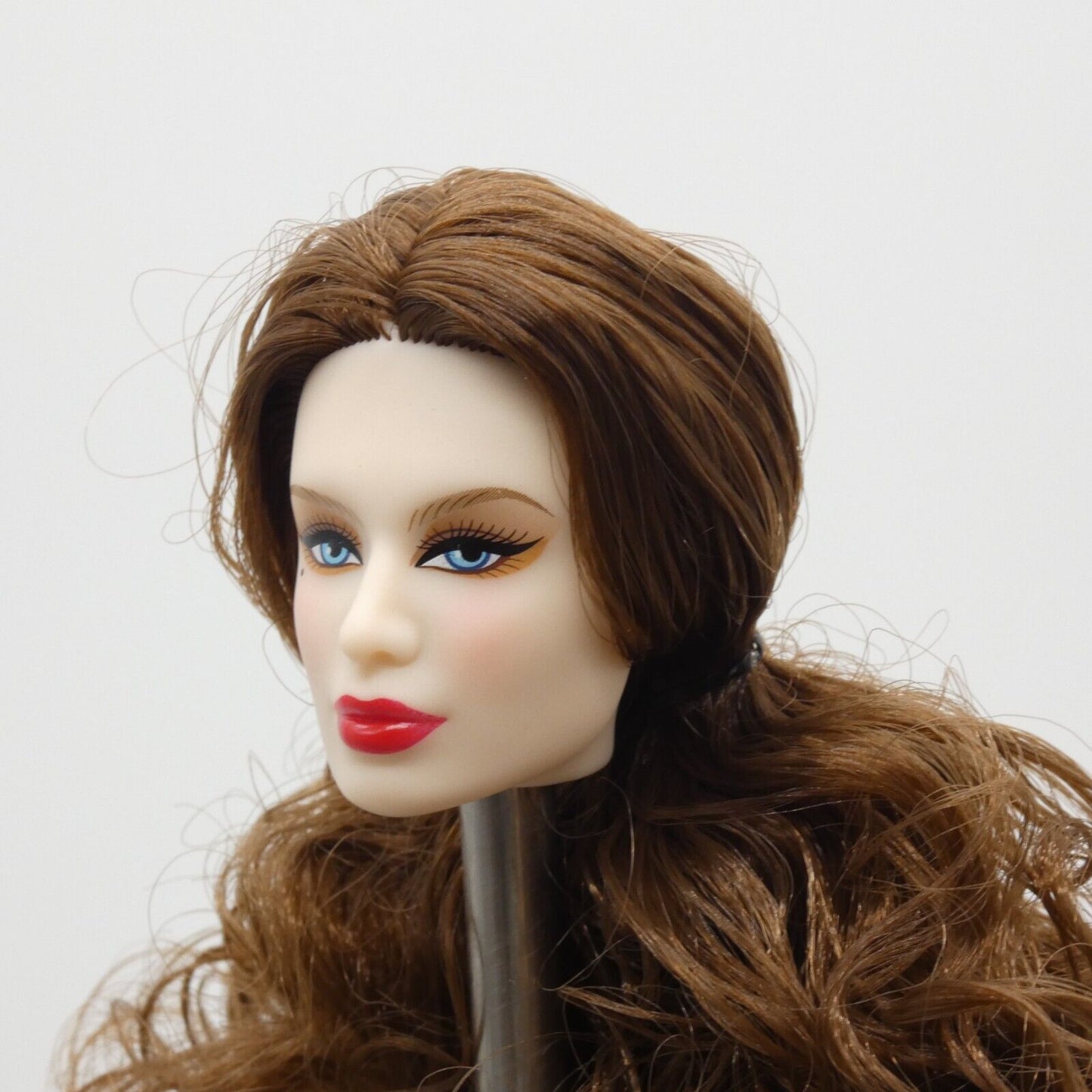 Xian Xian Fashion Doll Head Only Sultry Light Skin Curly Brown Hair Blue Eyes