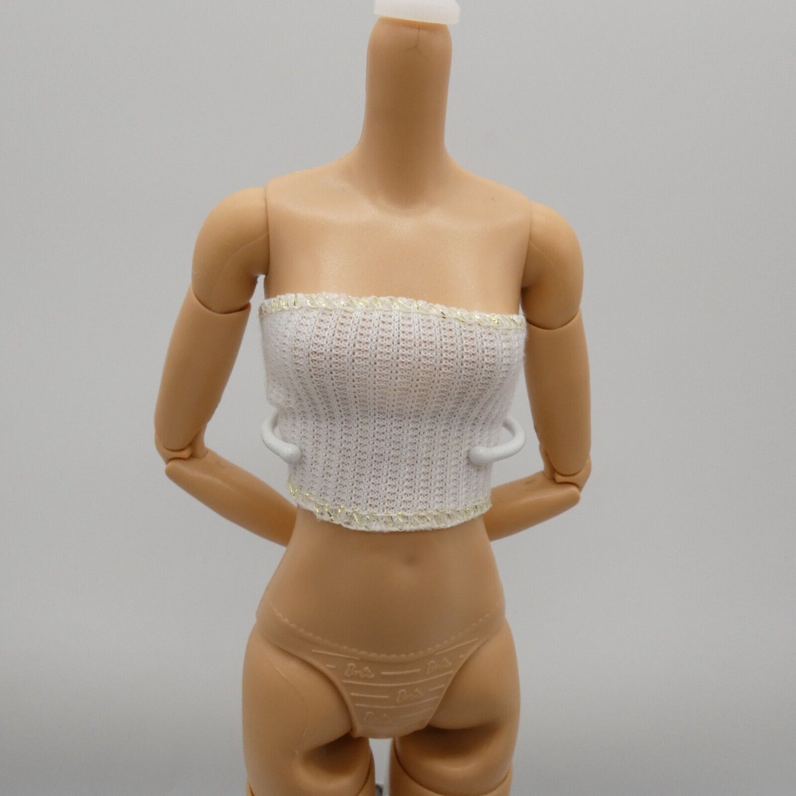 Barbie Doll Size Tube Top White Form Fitting Knit Midriff Fits MTM Fashionistas