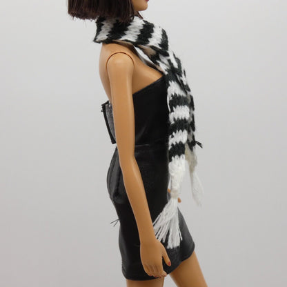 Scarf For Integrity Toys Barbie Size Doll Black White Stripe Fringe Knitted FR