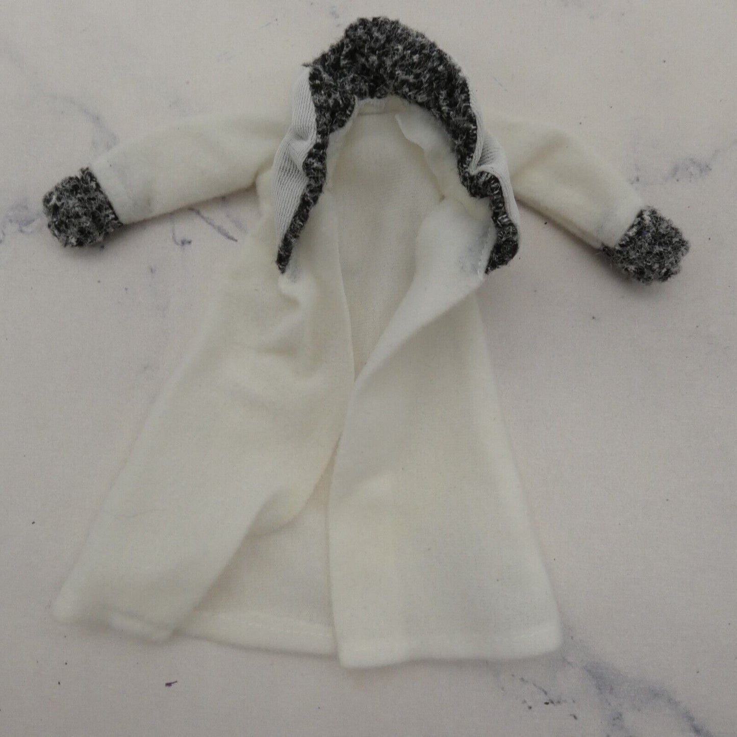 Barbie Doll Size Coat Jacket White Cloth Knee Length Faux Fur Yarn Collar