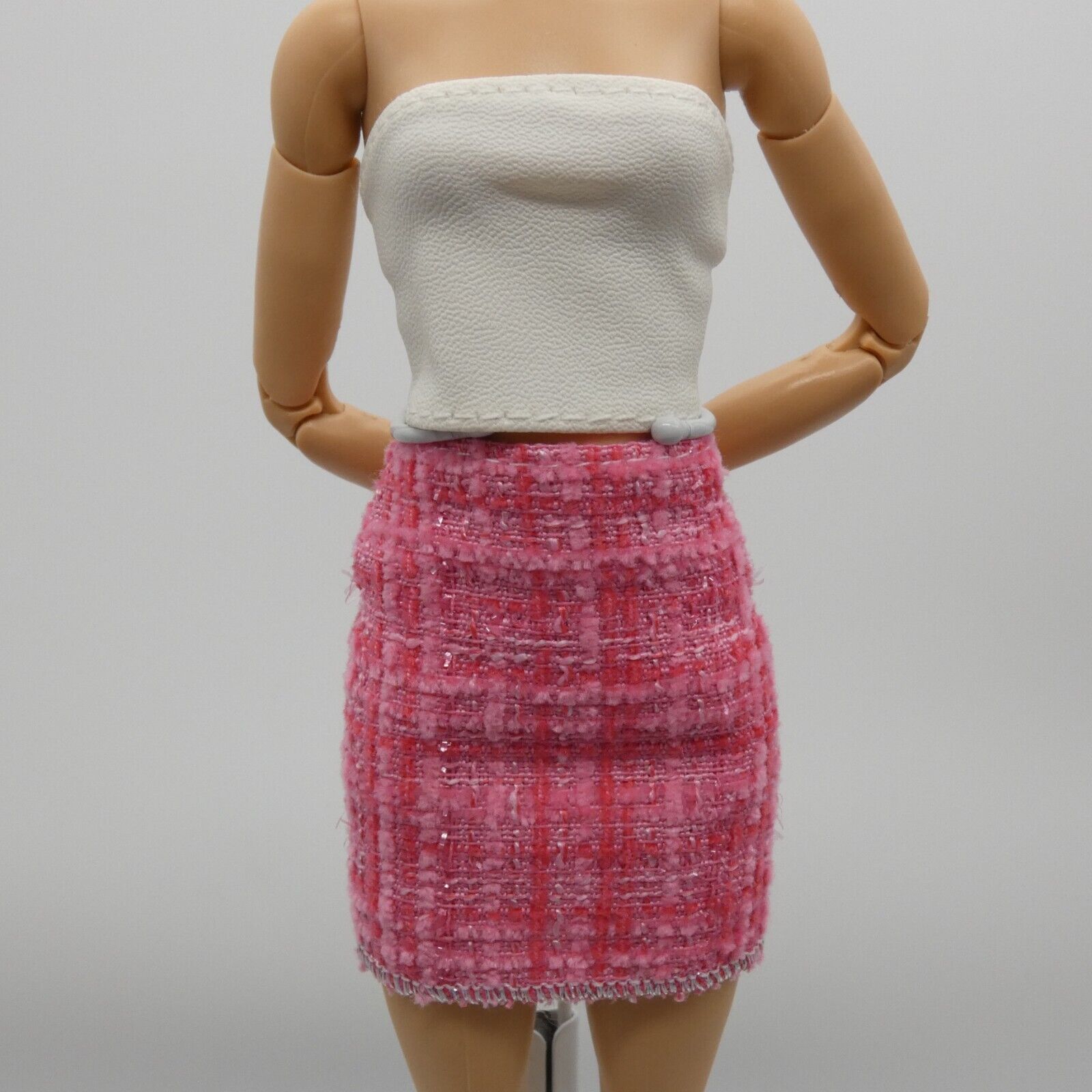 Barbie Doll Size Pink Tweed Suit Jacket Skirt Tube Top Fits Model Muse Xian Xian