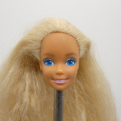 Barbie Doll Head Only Superstar Face Blonde Wavy Crimped Hair Medium Light Tan