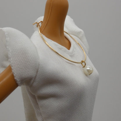 Barbie Doll Size Necklace Choker Gold Tone Band White Faux Pearl Pendant Fashion