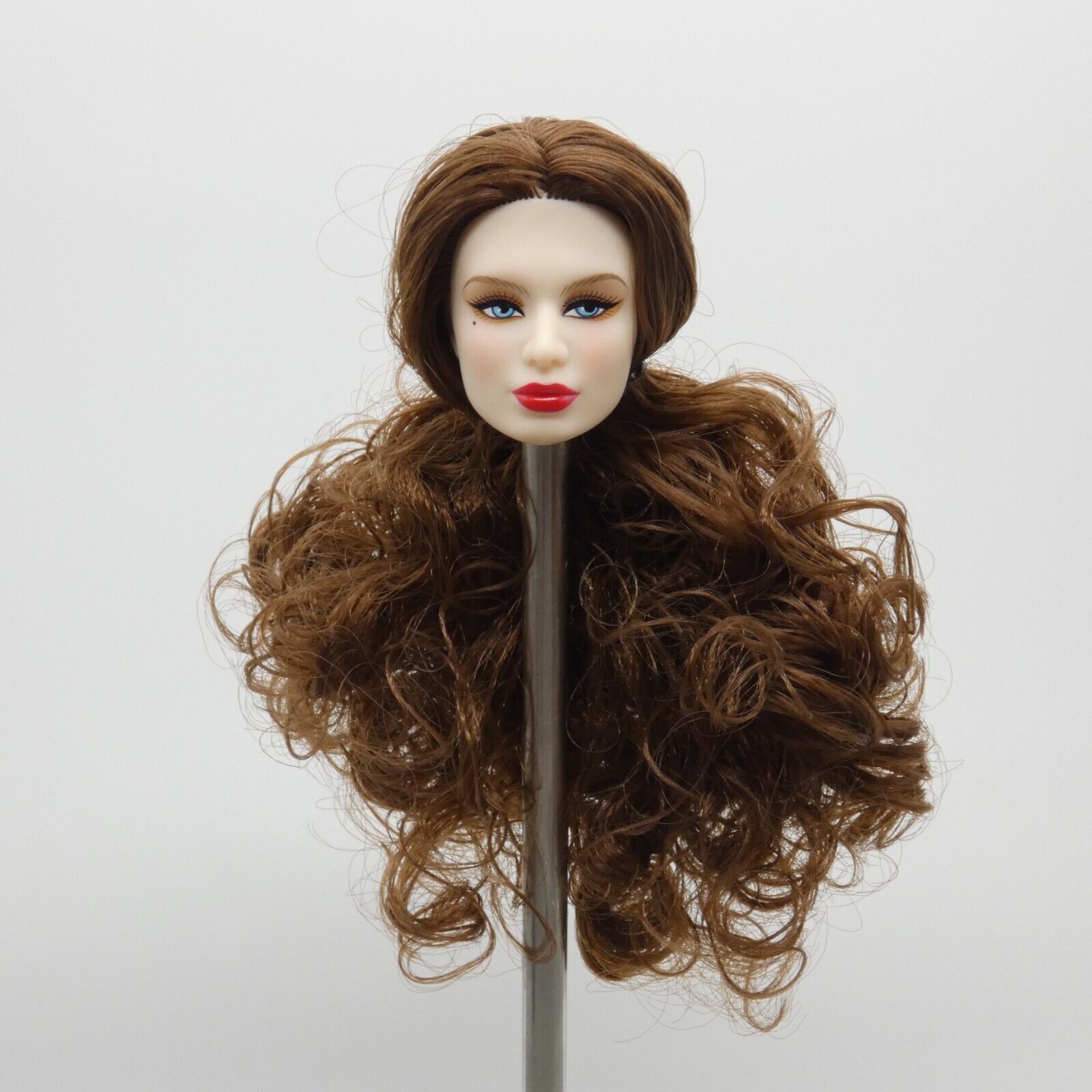 Xian Xian Fashion Doll Head Only Sultry Light Skin Curly Brown Hair Blue Eyes