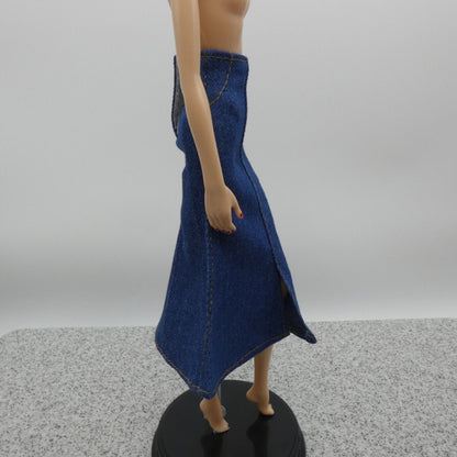 Barbie Doll Size Long Skirt Blue Jean Maxi A Line Slit High Waist Fit Model Muse