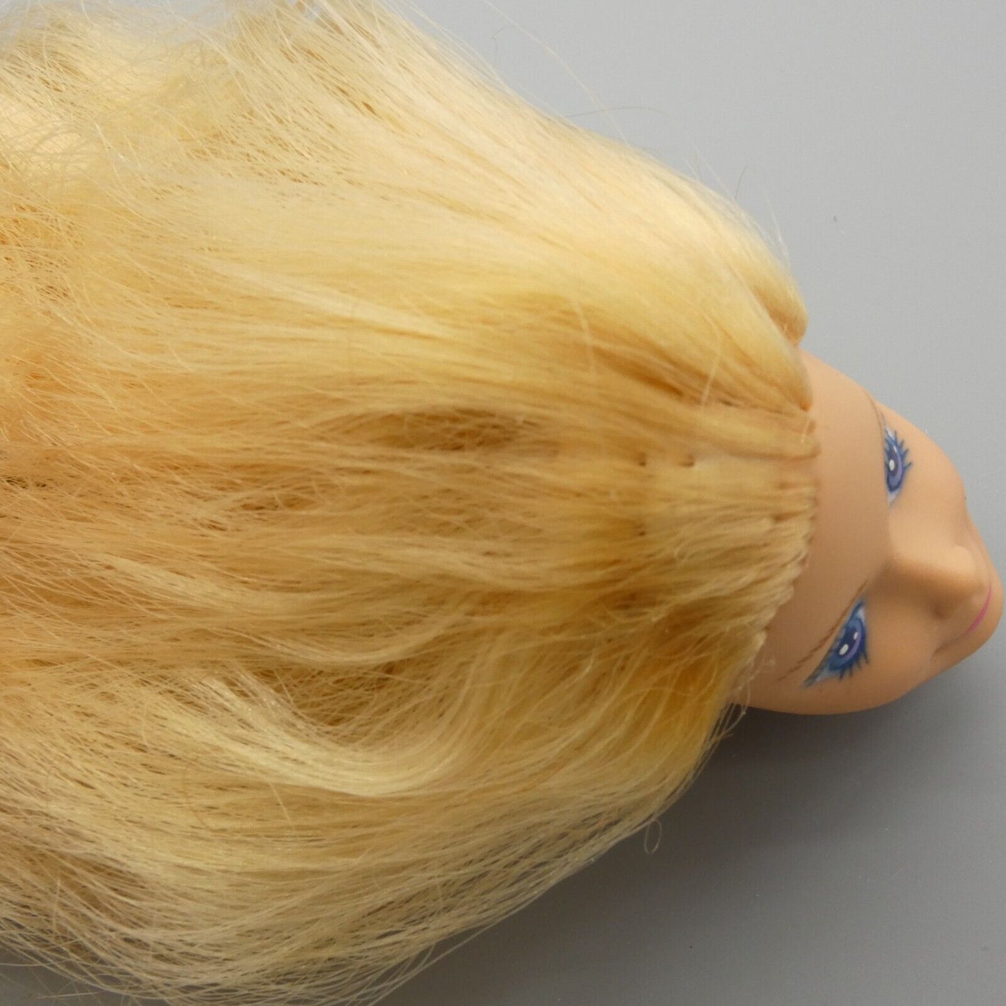 Barbie Doll Head Superstar Face Blonde Hair FOR REROOT Purple Eyes Mattel