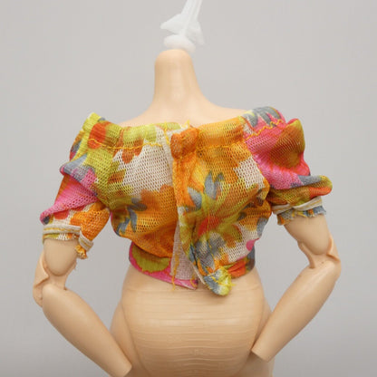 Barbie Curvy Doll Size Shirt Top Multicolor Floral Blouse Off The Shoulder