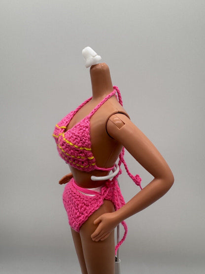 Barbie Butterfly Art Doll Bikini Two Piece Pink Crochet Halter 1998 Mattel 20359