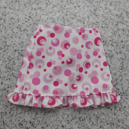 Barbie Doll Mini Skirt White Pink Bubbles Circles Ruffle Hem