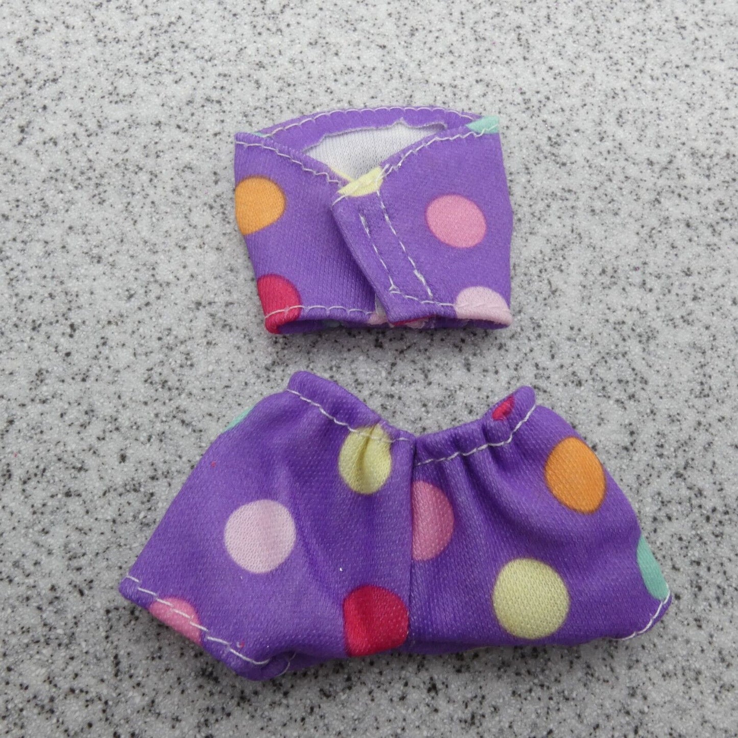 Barbie Doll Size Bikini Swimsuit Two Piece Purple Tube Top Shorts Dots Clone