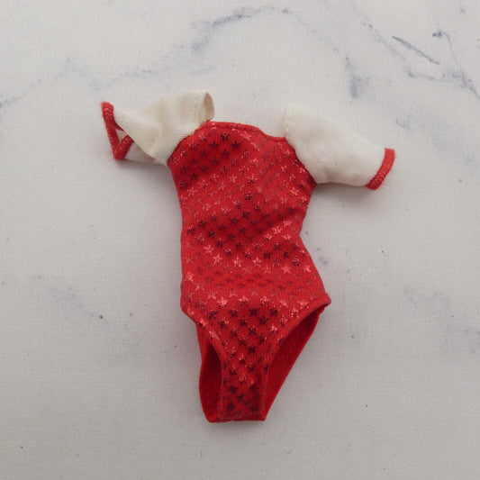 Skipper Doll Size Bodysuit Leotard Red Metallic Stars White Short Sleeve Gymnast