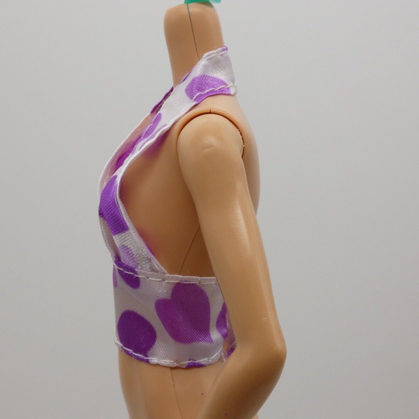 Barbie Doll Size Halter Top White Purple Hearts Crop Midriff Bikini Top Clone