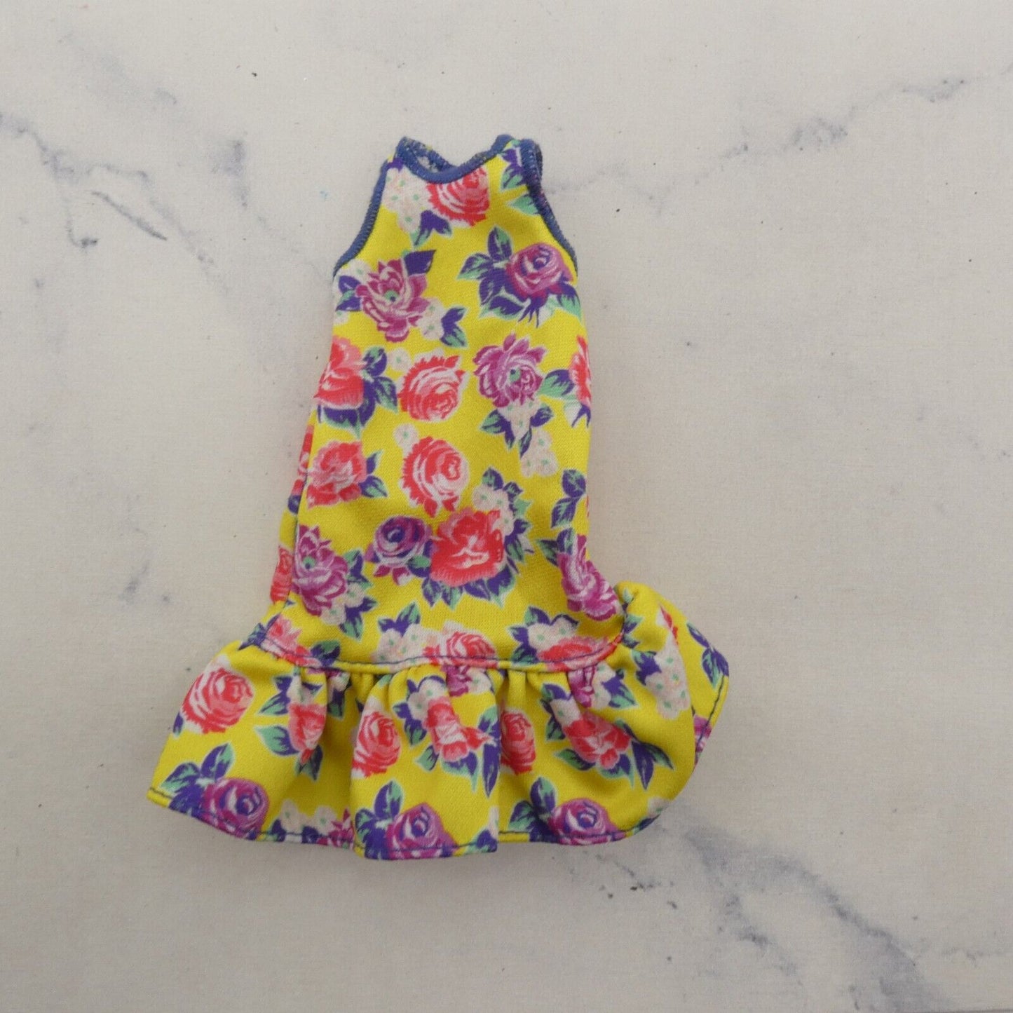 Barbie Doll Size Dress Yellow Floral Rose Print Sleeveless tank Ruffle Bottom