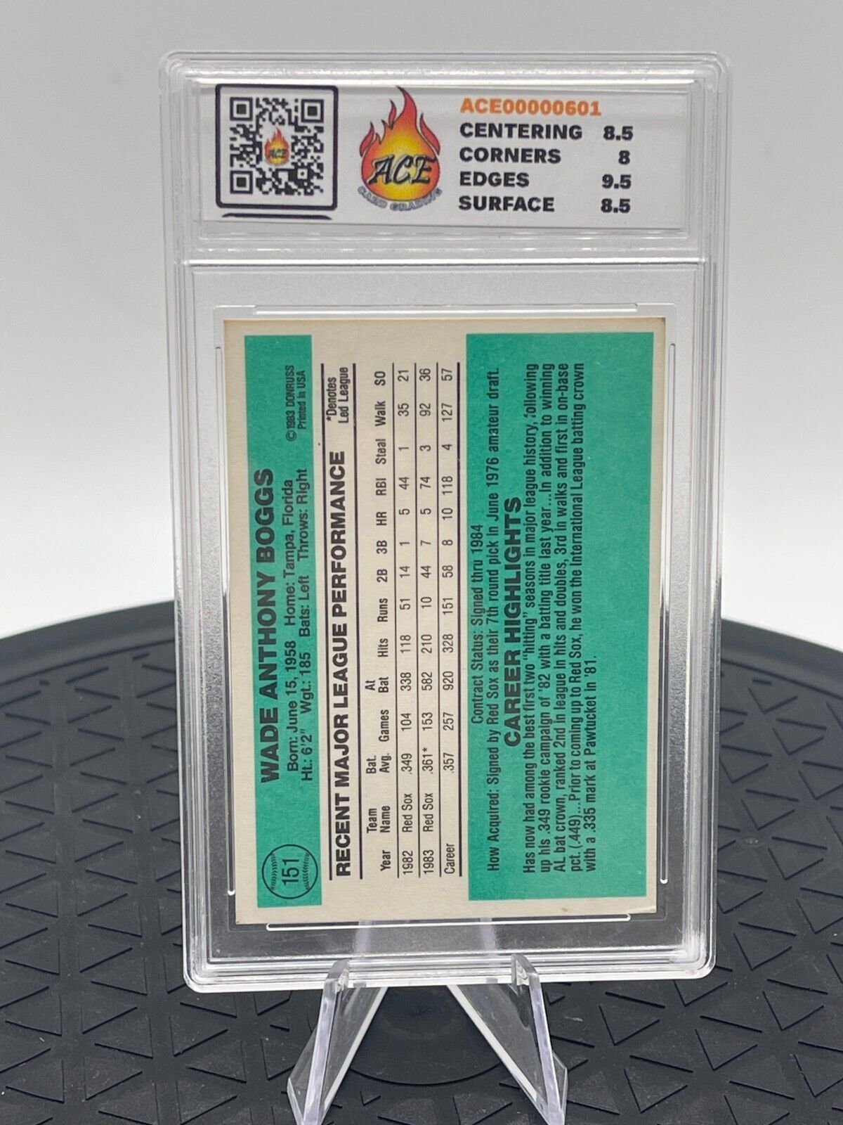 Wade Boggs 1984 Donruss #151 Graded 8.6 ACE Boston Red Sox