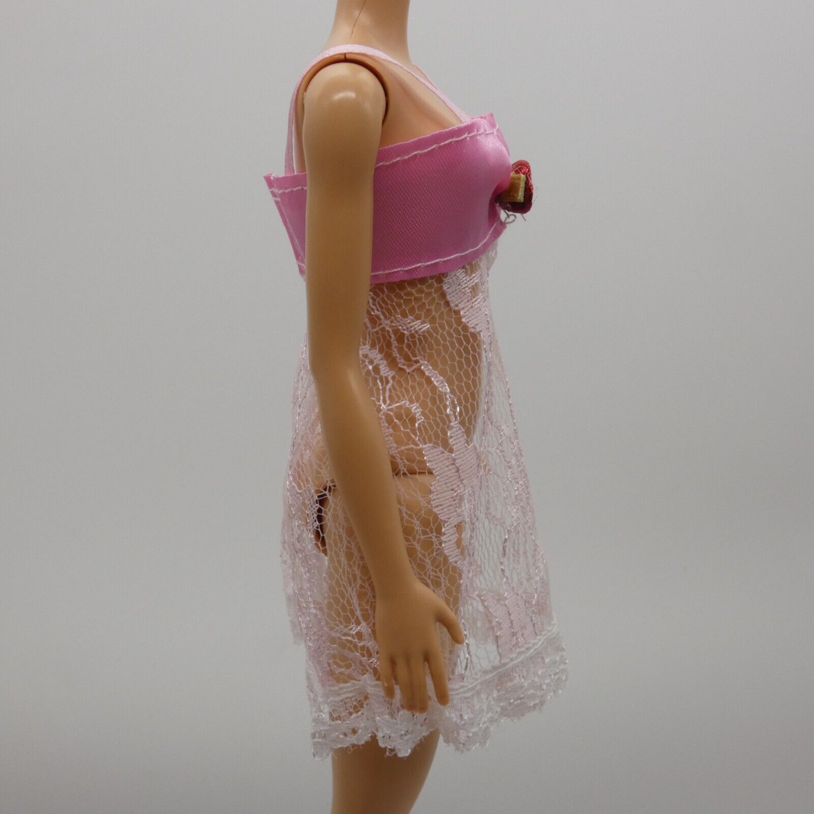 Barbie Doll Size Pink Lace Nightgown Nighty Red Rose