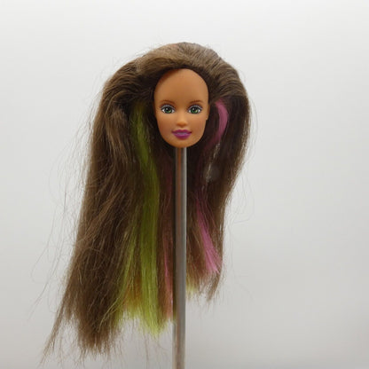 Barbie Happenin Hair Teresa Doll Head Brown Green Pink Hair 1999 Mattel 22884