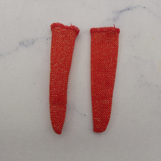 Barbie Doll Size Socks Red Gold Tone Threaded Sparkle Holiday