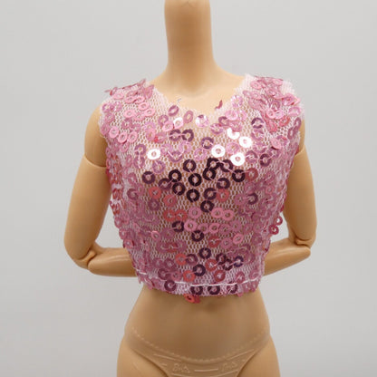 Barbie Doll Size Pink Sequins Tank Top Fishnet Base Fits MTM And Fashionistas