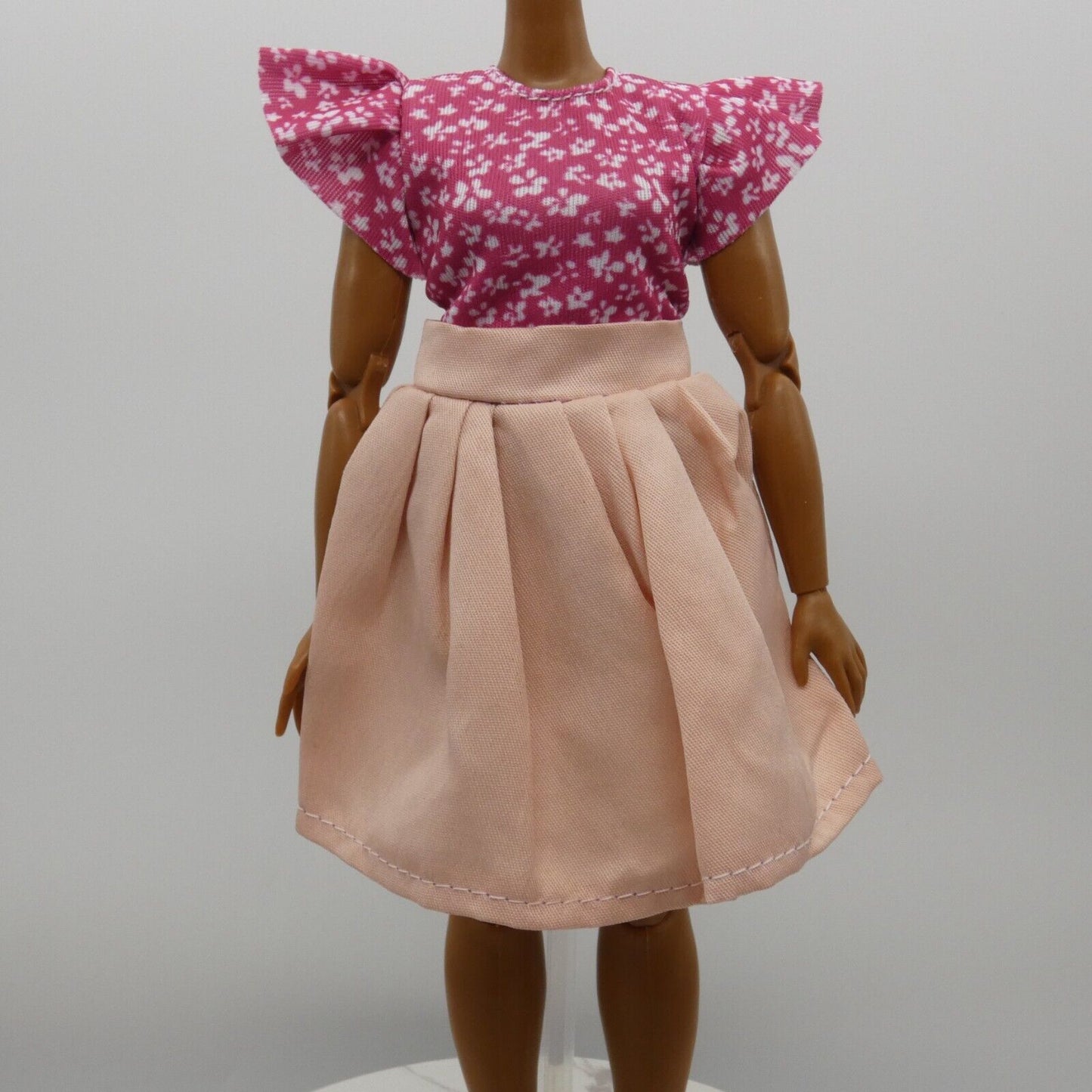 Barbie Doll Size Fashion Dress Pink Floral Top Skirt Fits Model Muse MTM Curvy