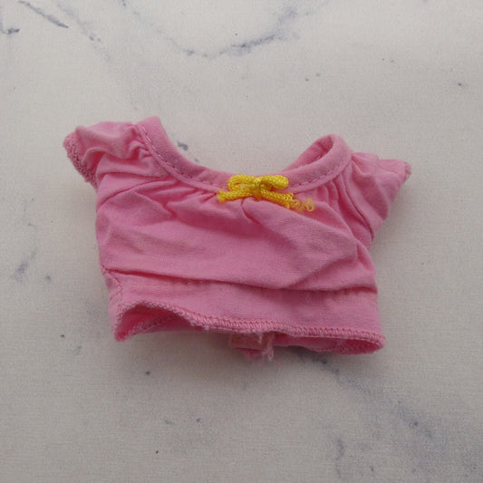 Barbie Doll Size Shirt Crop Top Pink Short Sleeve Midriff Yellow  Tie Clone