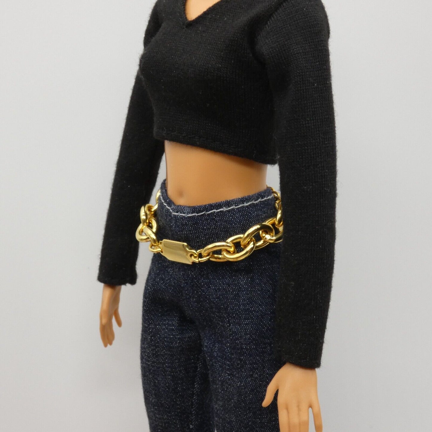 Barbie Curvy Doll Size Gold Tone Chain Belt Chunky Adjustable Handmade